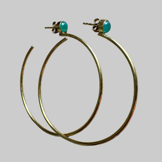 Green Jade Stud Hoops