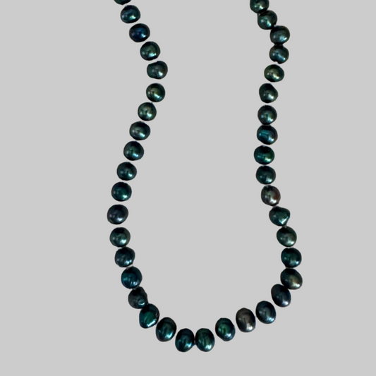 Freshwater Pearl Necklace, Deep Sea Blues