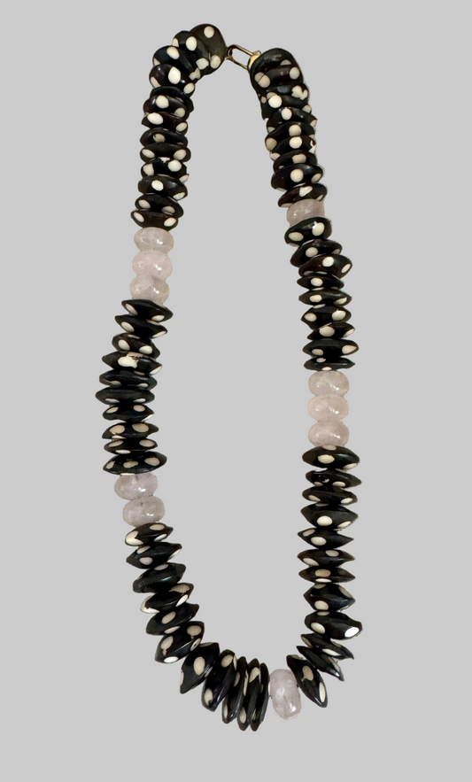 Large Beaded Bone and Rose Quartz Statement Necklace