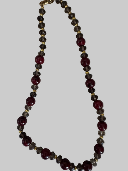 Smoky Quartz and Red Jasper Necklace