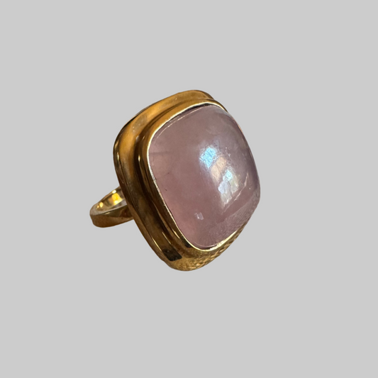 Rose Quartz Square Ring